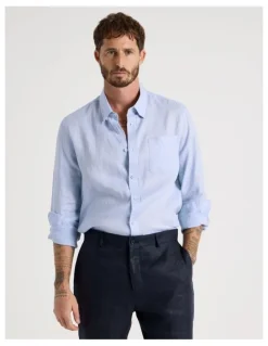Basque Long Sleeve Linen Shirt in Blue
