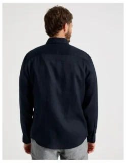Basque Long Sleeve Linen Shirt in Navy