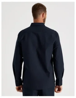 Basque Long Sleeve Oxford Shirt in Navy