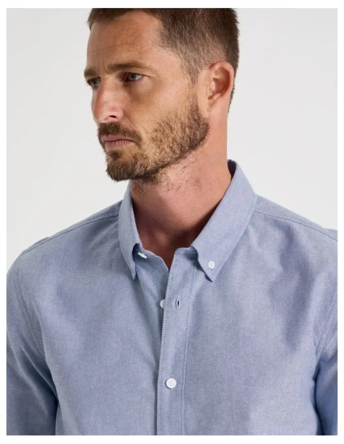 Basque Long Sleeve Oxford Shirt in Blue
