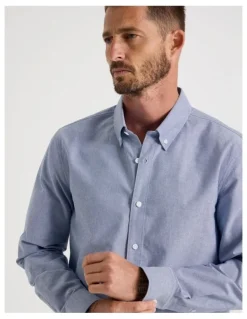 Basque Long Sleeve Oxford Shirt in Blue