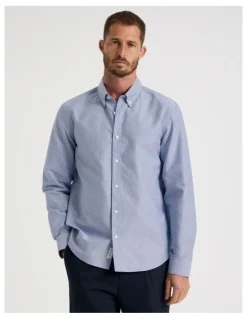 Basque Long Sleeve Oxford Shirt in Blue