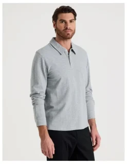 Basque Long Sleeve Polo in Grey
