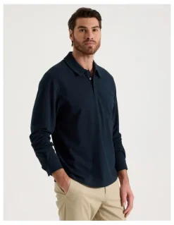 Basque Long Sleeve Polo in Navy