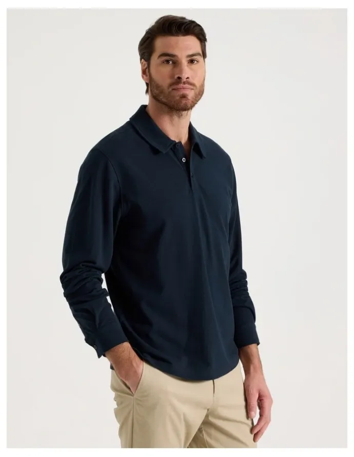Basque Long Sleeve Polo in Navy