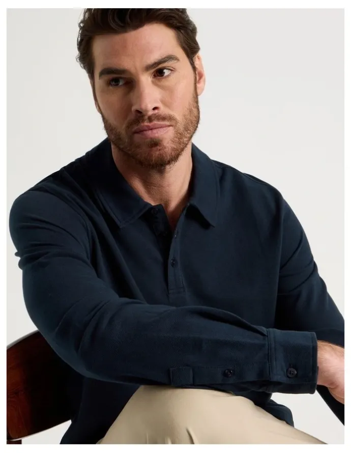 Basque Long Sleeve Polo in Navy