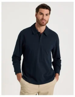 Basque Long Sleeve Polo in Navy