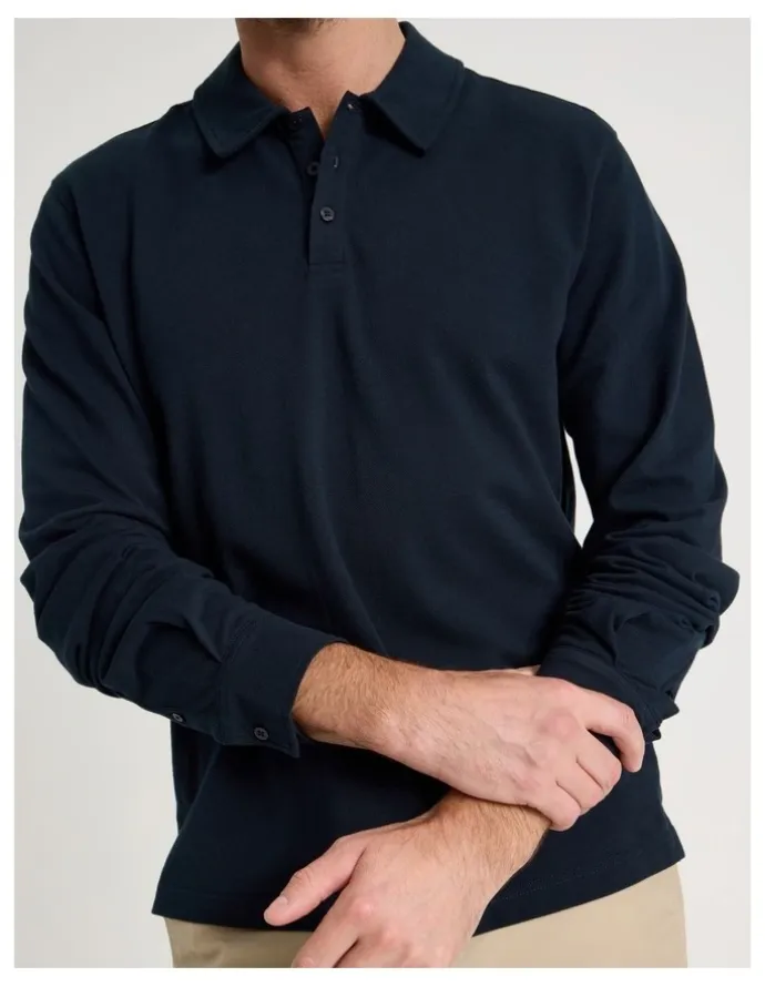 Basque Long Sleeve Polo in Navy
