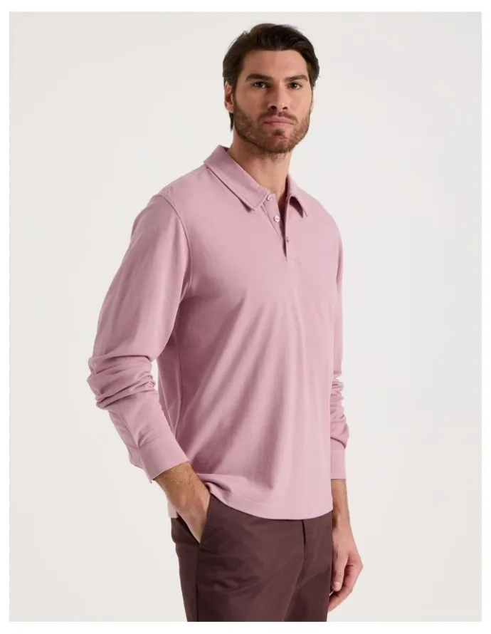 Basque Long Sleeve Polo in Pink
