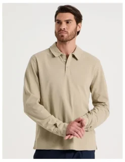 Basque Long Sleeve Polo in Sand