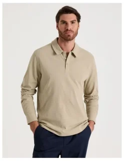 Basque Long Sleeve Polo in Sand