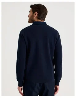 Basque Long Sleeve Striped Knit Rugby Polo in Navy