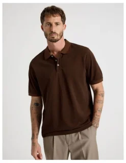 Basque Mercerised Cotton Birds Eye Polo in Brown