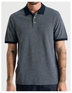 Basque Mercerised Cotton Birds Eye Polo in Navy