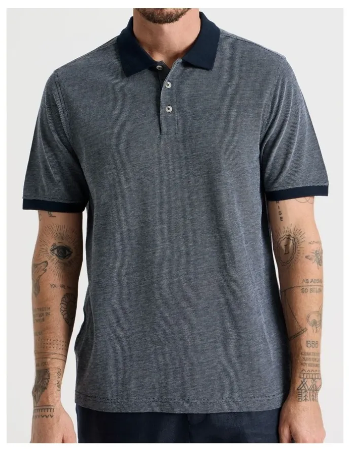 Basque Mercerised Cotton Birds Eye Polo in Navy