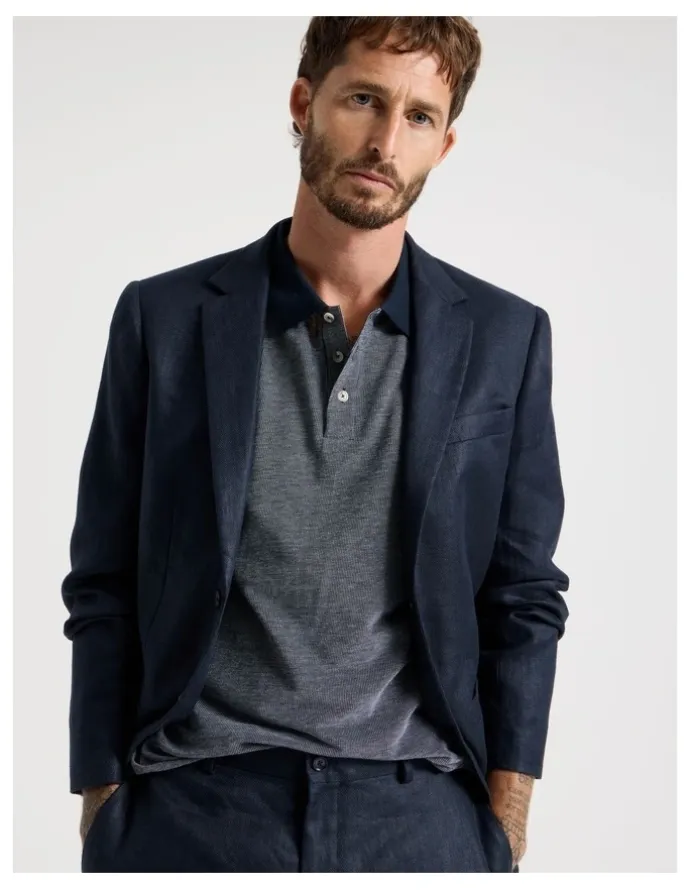 Basque Mercerised Cotton Birds Eye Polo in Navy