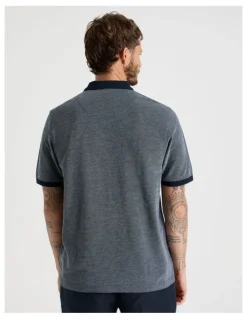 Basque Mercerised Cotton Birds Eye Polo in Navy