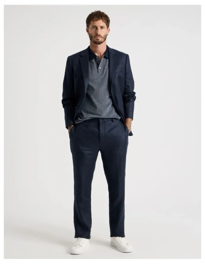 Basque Mercerised Cotton Birds Eye Polo in Navy