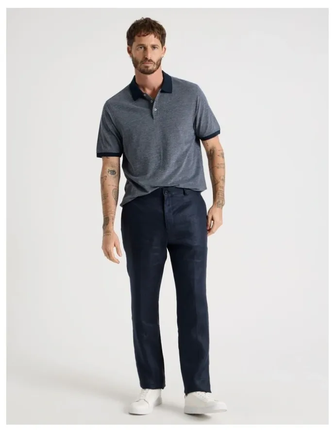 Basque Mercerised Cotton Birds Eye Polo in Navy