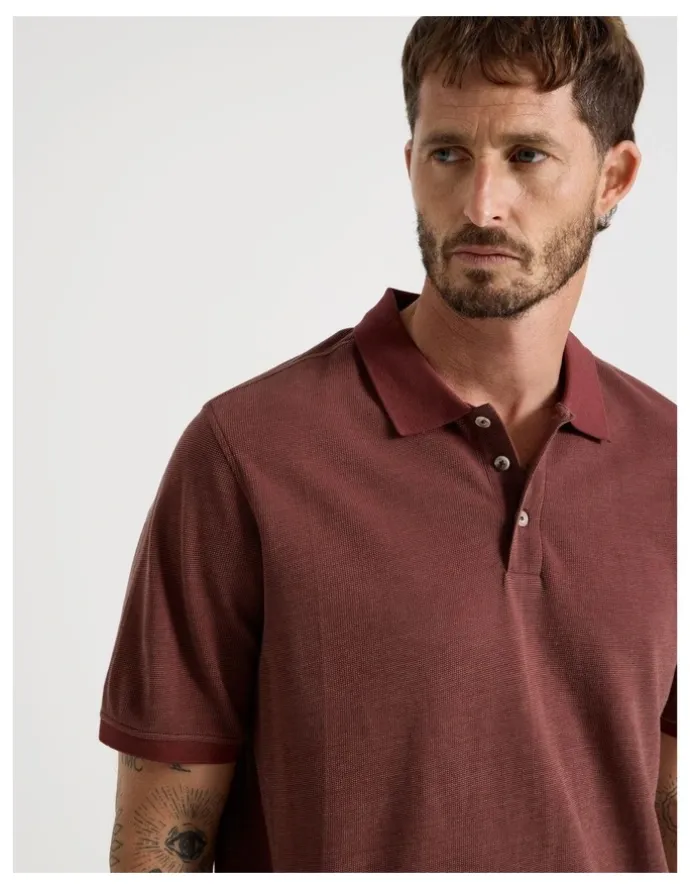 Basque Mercerised Cotton Birds Eye Polo in Sand