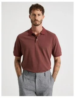 Basque Mercerised Cotton Birds Eye Polo in Sand