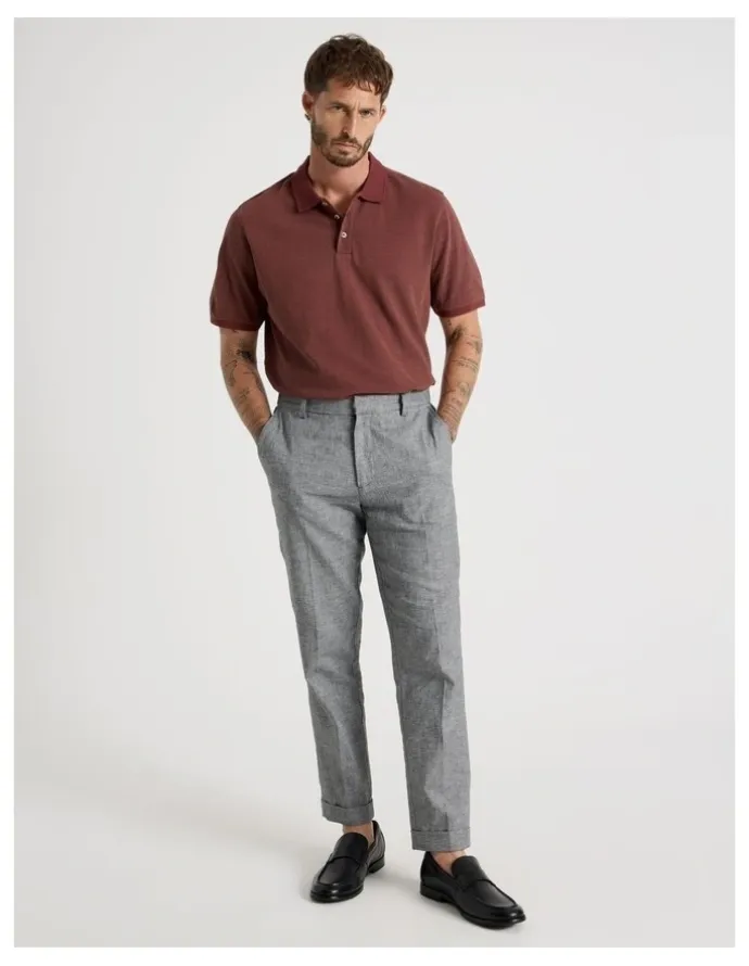Basque Mercerised Cotton Birds Eye Polo in Sand