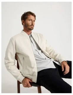 Basque Mixed Media Bomber in Ecru