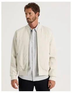 Basque Mixed Media Bomber in Ecru