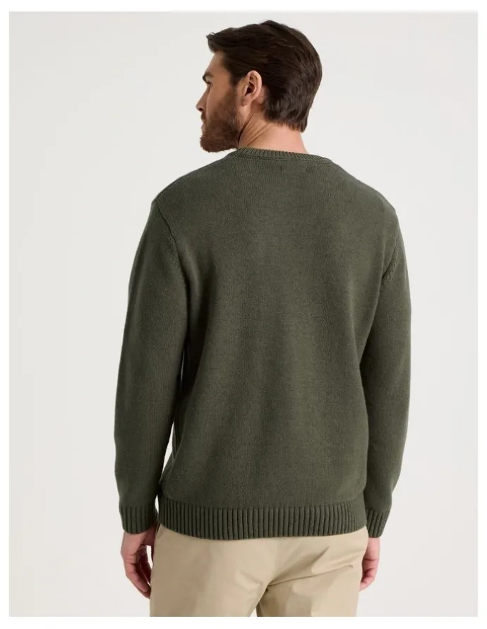 Basque Nep Yarn Knit Patch Pocket Sweater in Olive