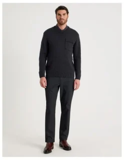 Basque Nep Yarn Knit Patch Pocket Sweater in Charcoal