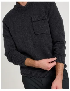 Basque Nep Yarn Knit Patch Pocket Sweater in Charcoal