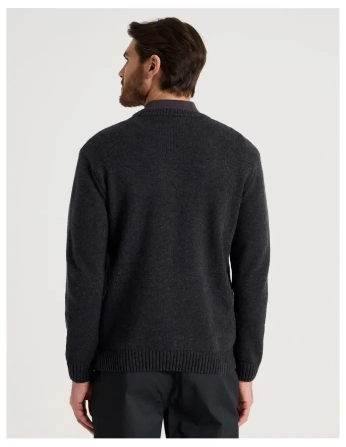 Basque Nep Yarn Knit Patch Pocket Sweater in Charcoal