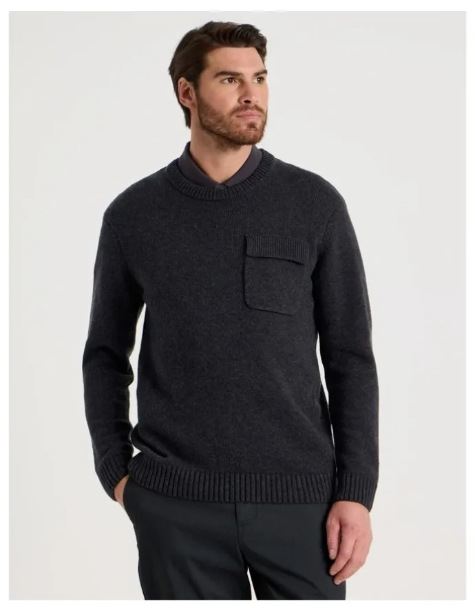 Basque Nep Yarn Knit Patch Pocket Sweater in Charcoal