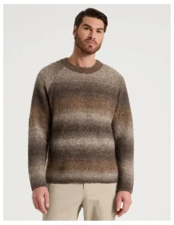 Basque Ombre Knit Crew Neck Sweater in Brown