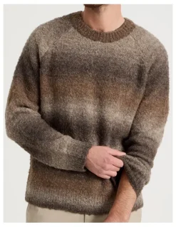 Basque Ombre Knit Crew Neck Sweater in Brown