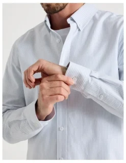 Basque Oxford Cotton Long Sleeve Shirt in Blue