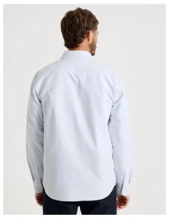 Basque Oxford Cotton Long Sleeve Shirt in Blue