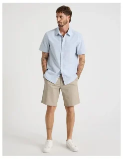 Basque Oxford Cotton Short Sleeve Shirt in Light Blue