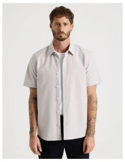 Basque Oxford Cotton Short Sleeve Shirt in Sand