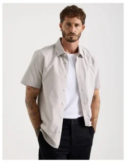Basque Oxford Cotton Short Sleeve Shirt in Sand