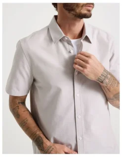 Basque Oxford Cotton Short Sleeve Shirt in Sand