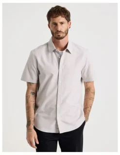 Basque Oxford Cotton Short Sleeve Shirt in Sand