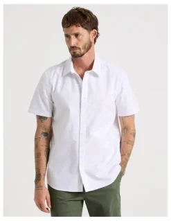 Basque Oxford Cotton Short Sleeve Shirt in White