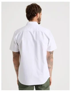 Basque Oxford Cotton Short Sleeve Shirt in White