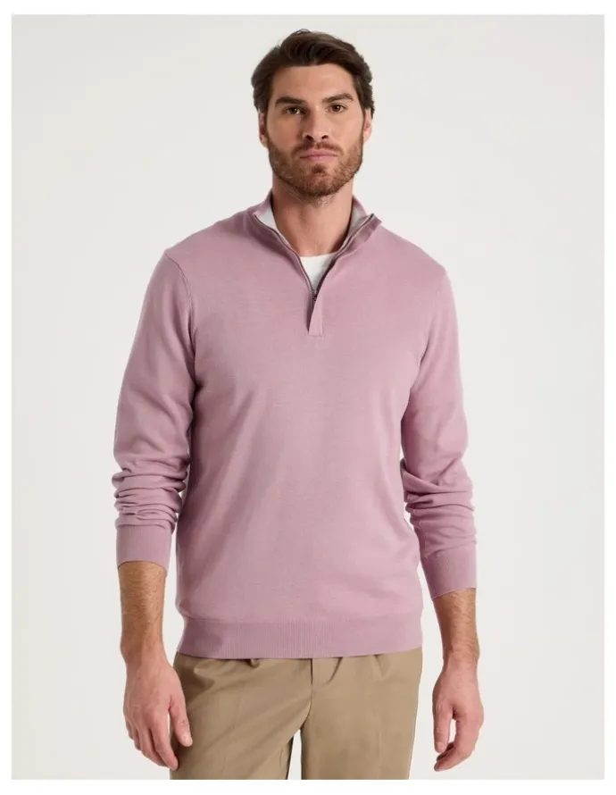 Basque Quarter Zip Knit in Pink
