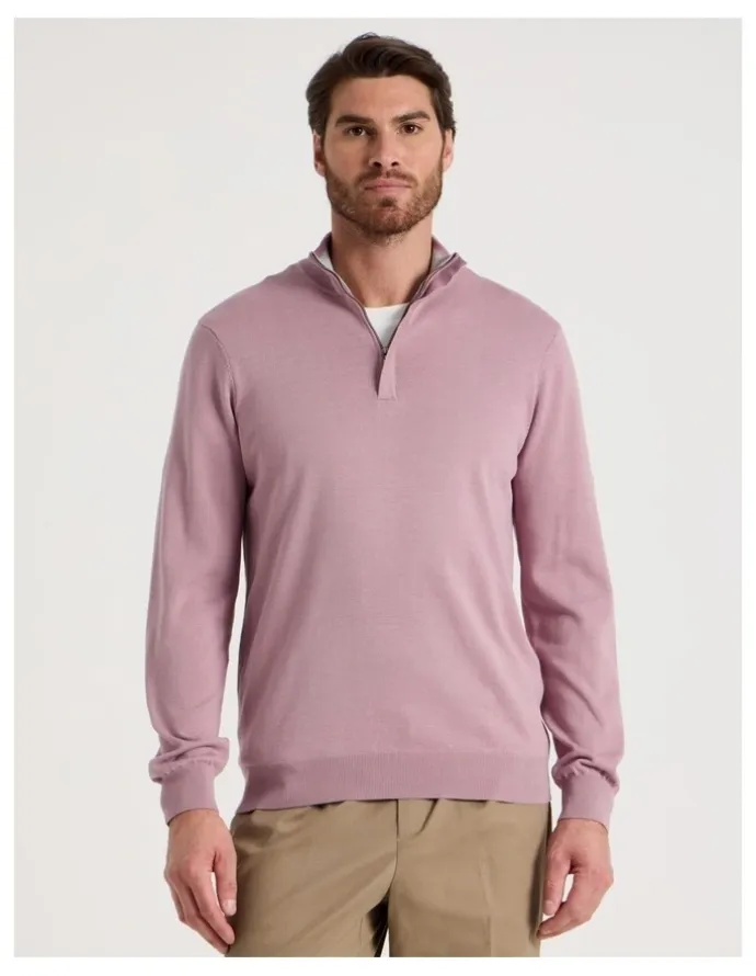 Basque Quarter Zip Knit in Pink