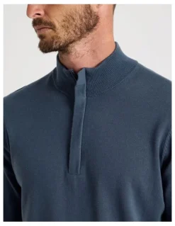 Basque Quarter Zip Knit Sweater in Midnight