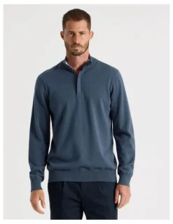 Basque Quarter Zip Knit Sweater in Midnight