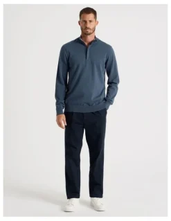 Basque Quarter Zip Knit Sweater in Midnight