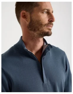 Basque Quarter Zip Knit Sweater in Midnight